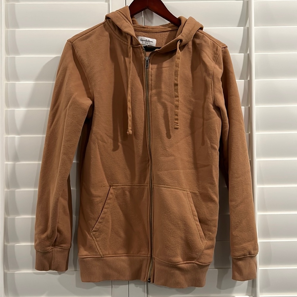 Light brown plain zipper hoodie - men’s size S
